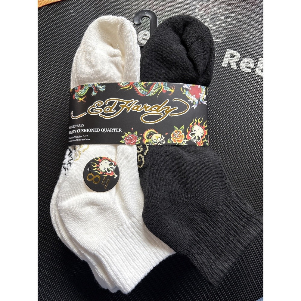 Ed Hardy Mens 6-12 Cushioned Quarter Socks 8 Pairs